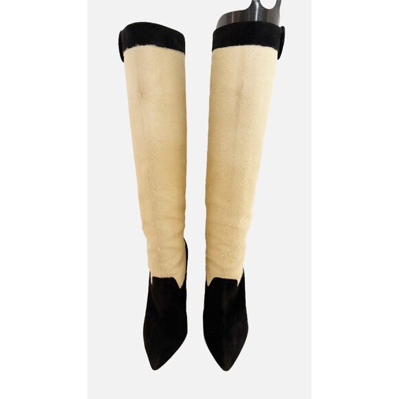 NICHOLAS KIRKWOOD size 38 white pony hide & black suede Tall Boots - Picture 4 of 10